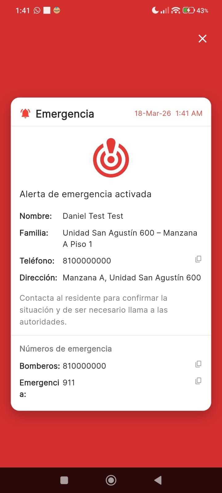 Pantalla de emergencia